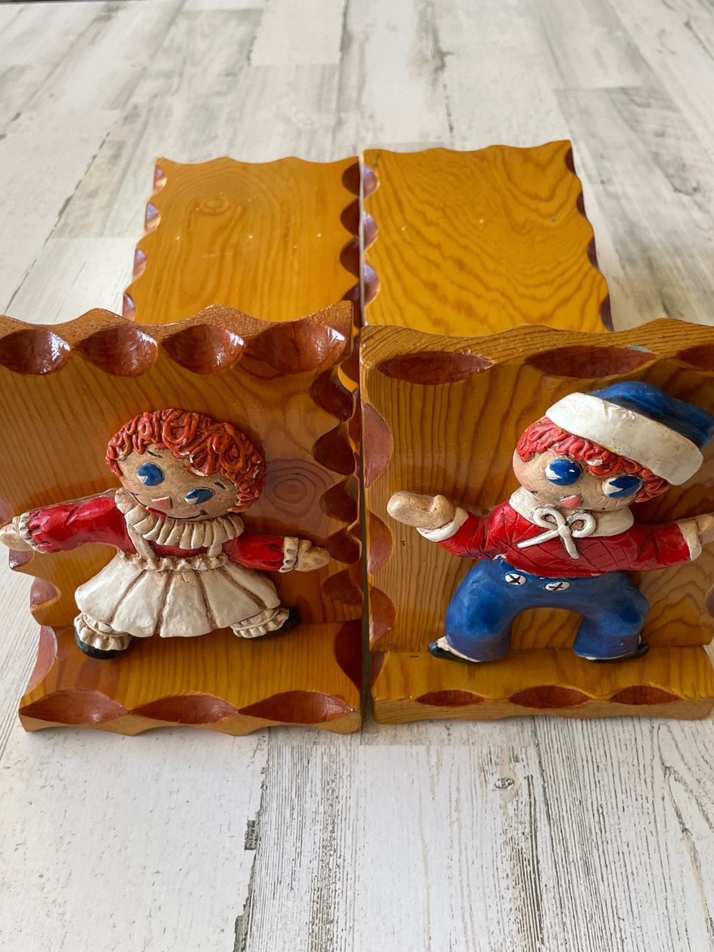 Vintage Wooden Bookends or Shelves Raggedy Ann & Andy Characters Handmade GUC